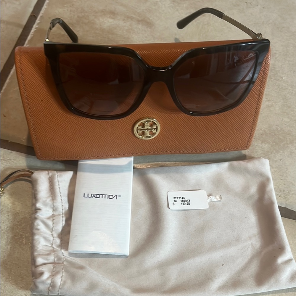 Black Sunglasses with Brown Case